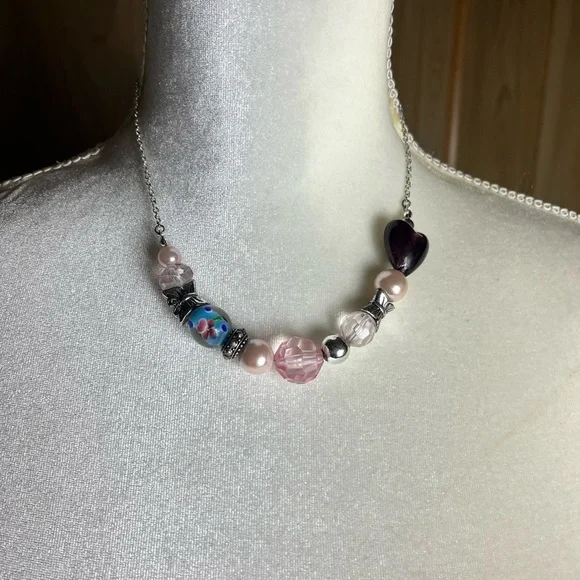 Women’s Multi-Color Beaded Necklace Set — Purple, Turquoise, Cream, Gold Accents - Picture 9 of 11